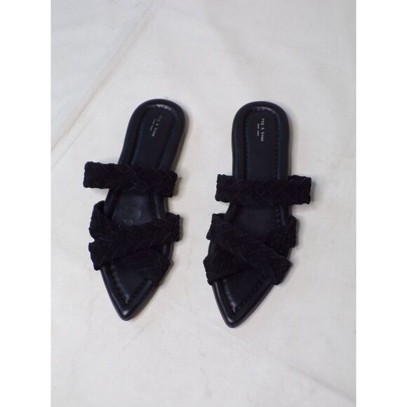 🆕 RAG & BONE Lewis Pointed Toe Woven Leather Slide Sandal Shoes 10.5 Black - Picture 5 of 10
